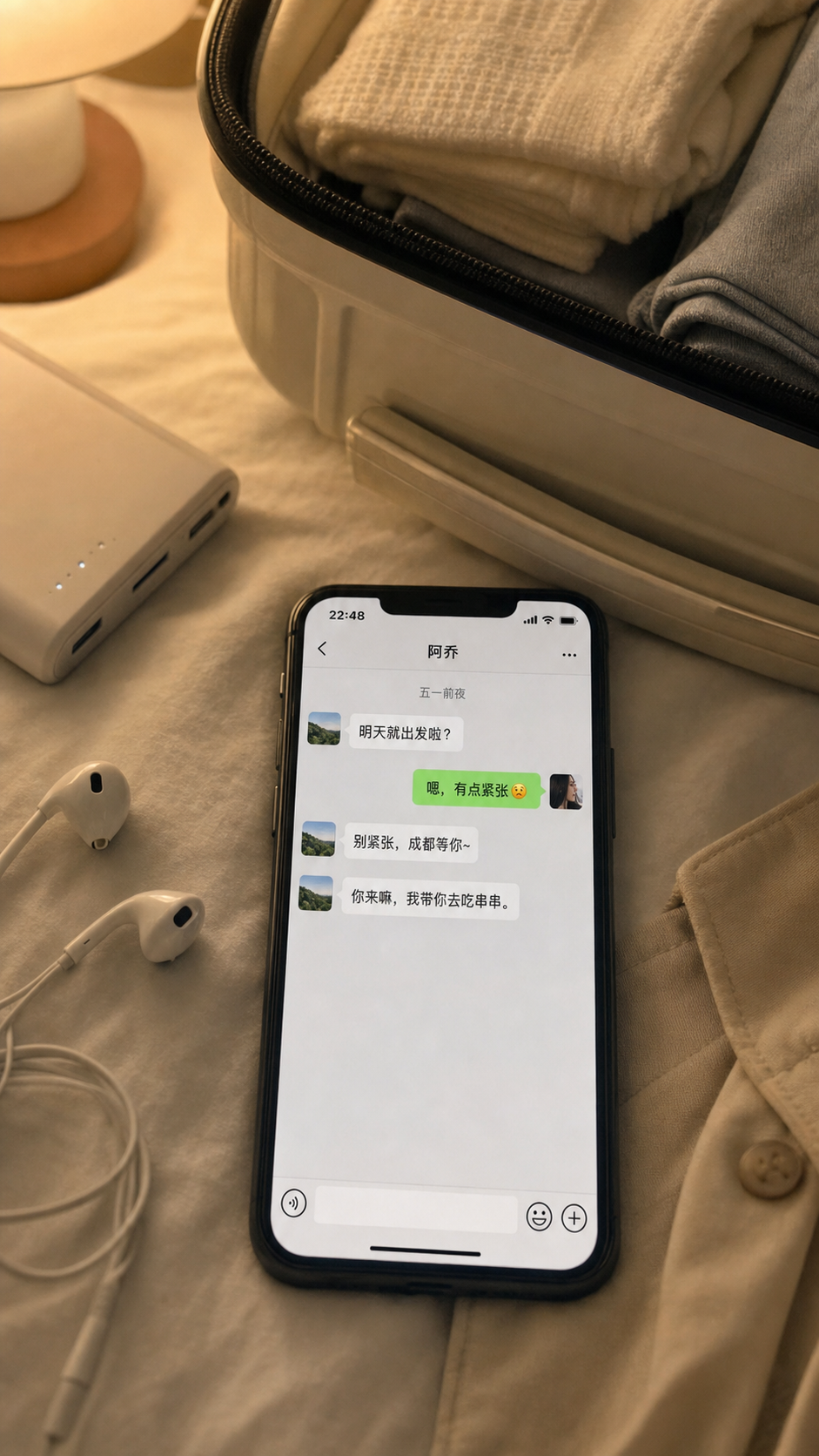 手机聊天记录，阿乔发来成都邀约